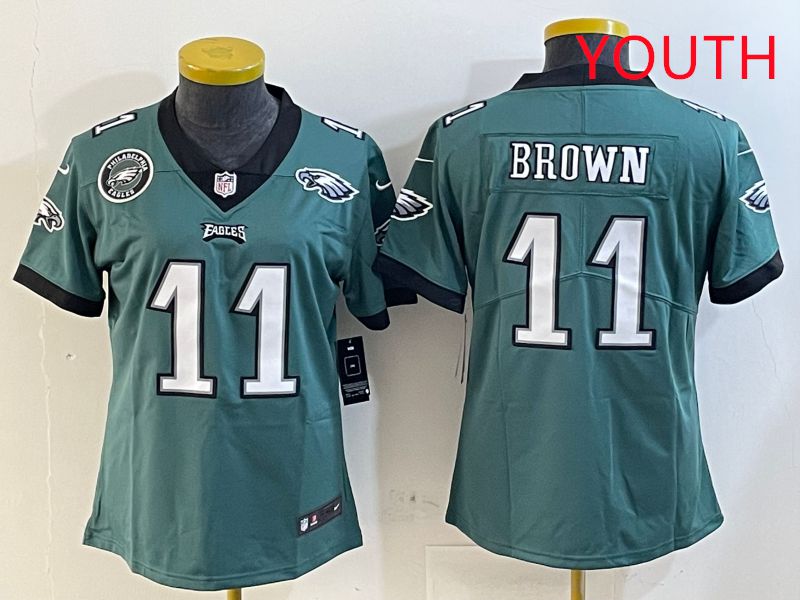 Youth Philadelphia Eagles #11 Brown Green Second generation 2025 Nike Limited NFL Jersey style 6